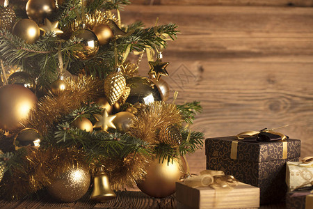 圣诞节概念圣诞装饰和木制的礼物图片