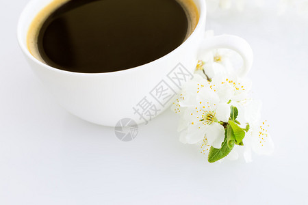 早上一杯咖啡春天的花朵图片