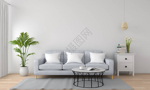 白色客厅的灰色沙发图片