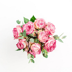 白色背景上的粉红玫瑰花束图片