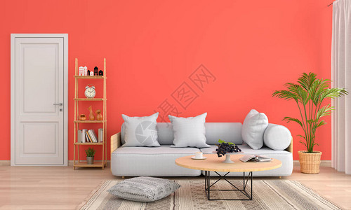 橙色的沙发和桌子3D渲染图片
