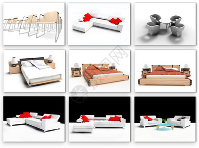 白色背景3d渲染上的家具收藏图片