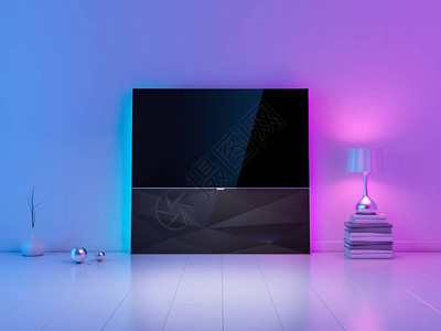 现代奢侈品SmartTvMockup站在客厅的起居室图片