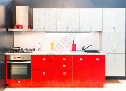 现代红色厨房室内红衣用工图片素材