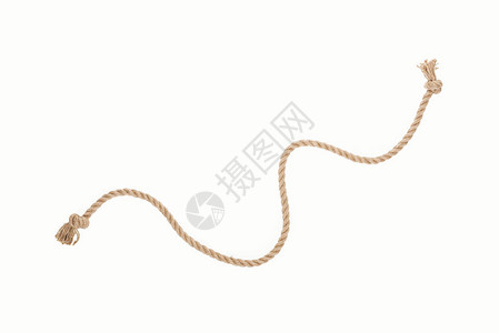 棕色黄麻挥舞着绳子绳结被白色隔离图片