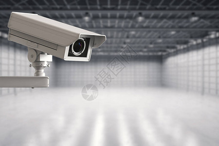 仓库老板记录3d在空工厂中提供安保摄像头或C设计图片