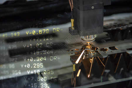 CNC光纤激光切割机的抽象场景和G代码数据背景通过激光切割机图片