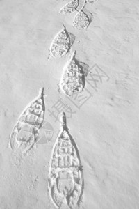 雪鞋步行者在雪地上留下的雪鞋脚印图片