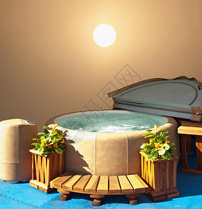 有太阳背景的小热水浴缸图片