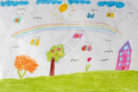 儿童的房屋鲜花和彩图片