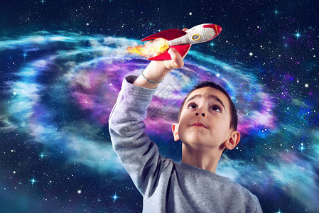 孩子玩小火箭想象力的概念背景图片