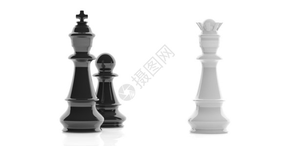 3d渲染黑色国际象棋国王和典当以及白色背图片