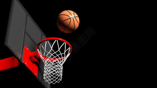 在黑色背景上隔离球的篮球框背景图片