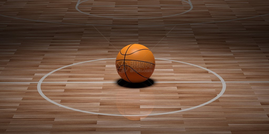 木地板背景上的3d渲染篮球图片