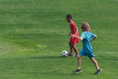 在草地上踢足球的可图片