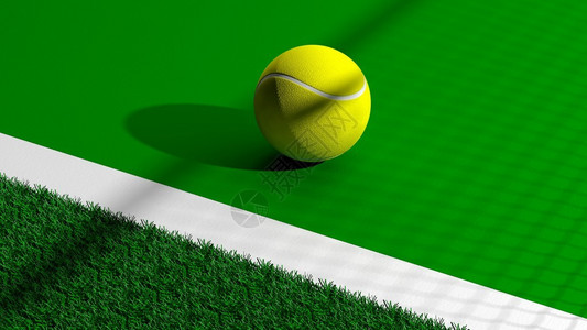 网球绿色球场上的网球图片