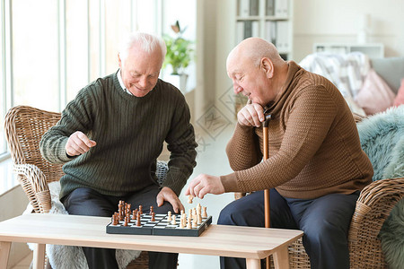 老人在疗养院下棋图片