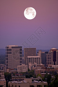 俄勒冈州波特兰的满月升空日落垂直相片俄图片