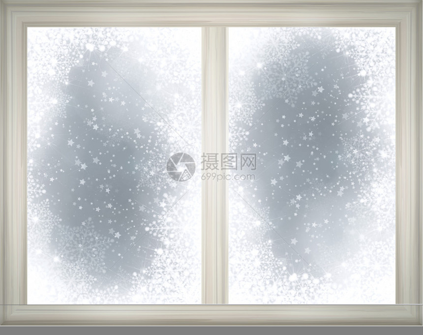 雪背景上的窗框图片