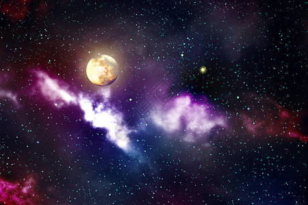 银河系与星和月亮的抽象背景图片