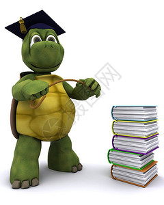 减缓乌龟老师用一堆书的3D渲染设计图片
