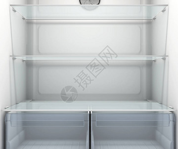 空家冰箱或装有玻璃架子和抽屉的冰箱或冷柜中的视背景图片