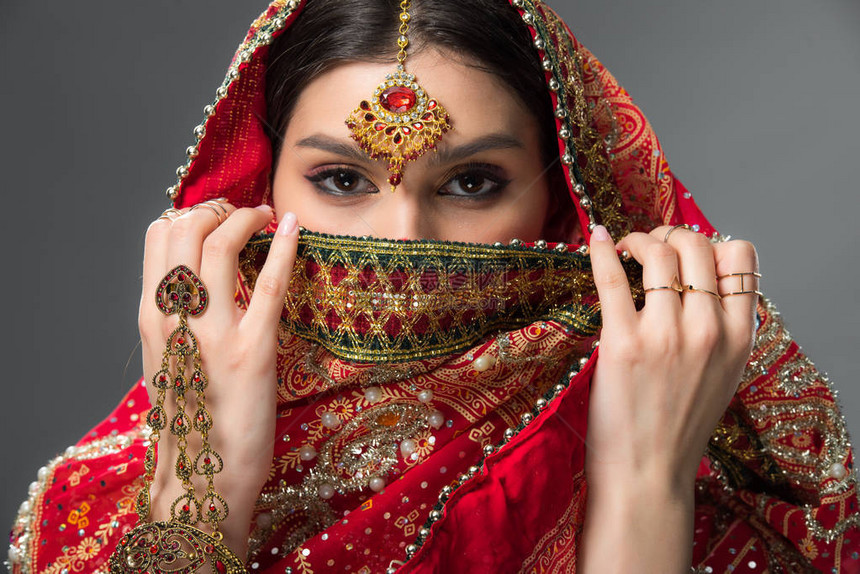 美丽的印度美丽女人面贴粘结的面部图片