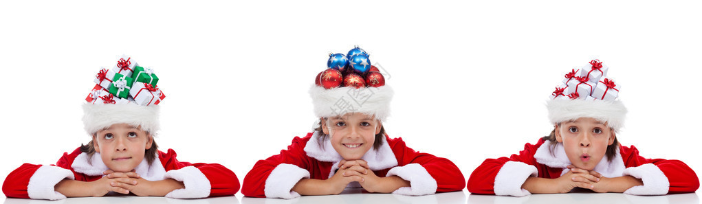 圣诞横幅孩子们戴着装满节日用品的圣诞图片