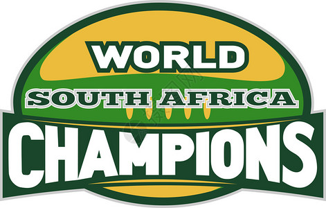 以孤立背景的非洲南部世界冠军用单词展示橄榄球Wobby图片