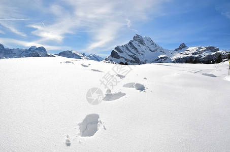 雪上的脚足迹瑞士阿图片