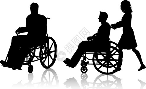 一个坐在轮椅上的男人和一个女人背景图片