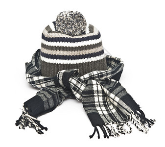 温暖的羊毛针织冬帽和围巾图片