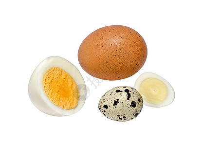 白色背景中的鸡肉和鹌鹑蛋图片