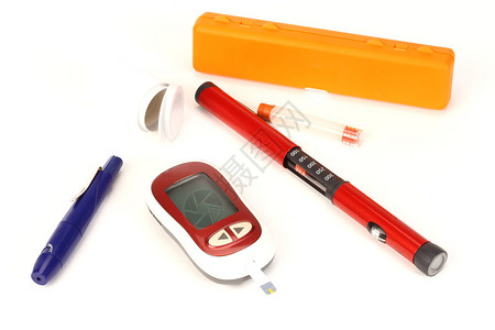糖尿病设备胰岛素笔和葡萄糖血清图片