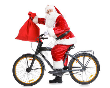 带包袋和自行车的圣诞老图片