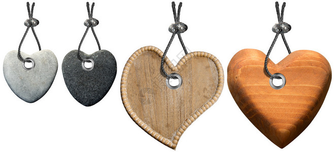 四颗石头和木头的心与钢缆隔绝图片