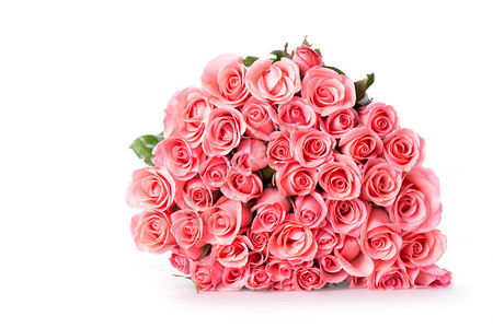 粉红玫瑰花束在白图片