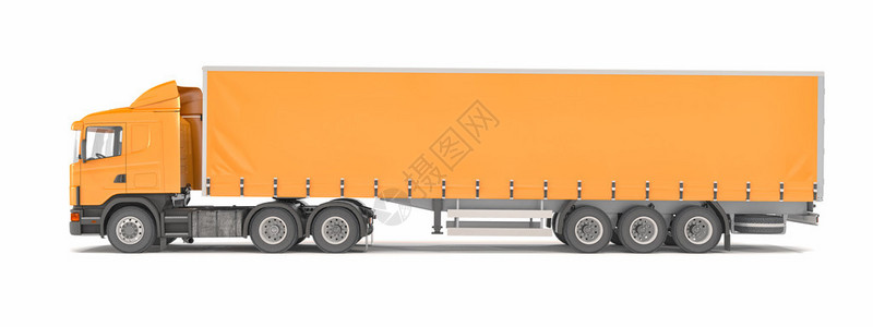 3起橙色运货卡车在白图片