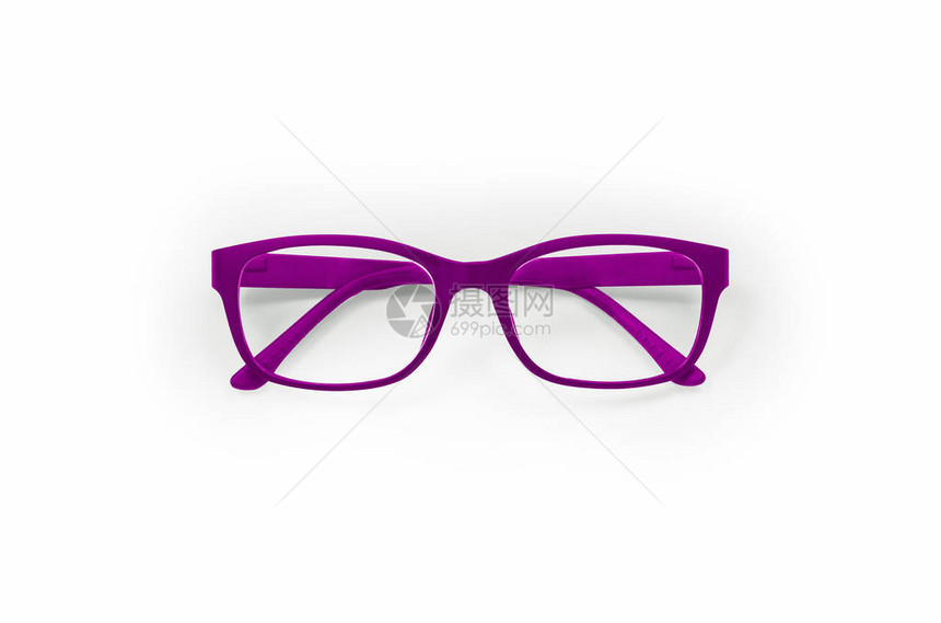 紫色眼镜框与剪切路径隔离在白色上图片