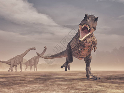 Jurrasic场景凶猛的Trex恐龙攻击图片