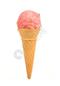 白色背景下的草莓冰淇淋蛋筒图片
