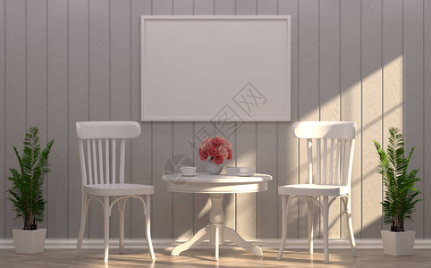 在房间里模拟白色框架和白色椅子图片
