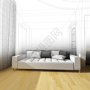 现代室内的白色沙发靠墙图片