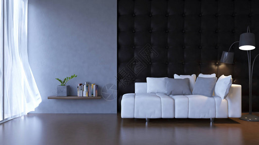 室内设计的3d渲染图像客厅的木地板上有白色沙发图片