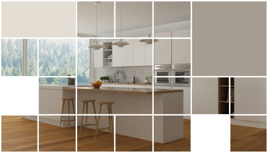 具有文本演示模板现代厨房概念内设计等复制空间的几何方形马图片