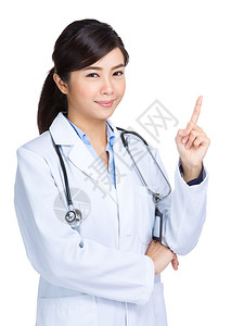 手指向上的女医生图片