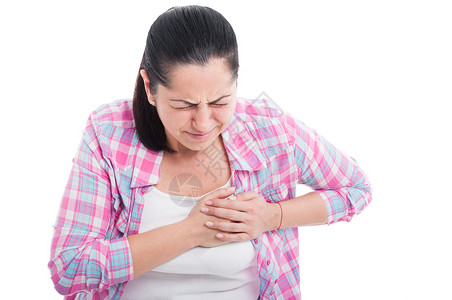 患有严重胸部疼痛作为心脏病和疾病而患重胸痛的妇女概念图片