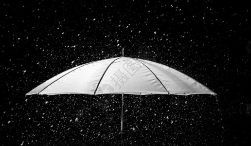 在黑白雨滴下的伞图片