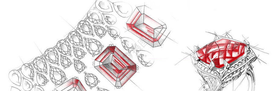 珠宝戒指项链耳环宝石的手绘草图孤立的首饰配件珠宝线图片