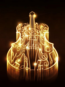 Violinsillouette是用背景音乐笔记和闪亮图片